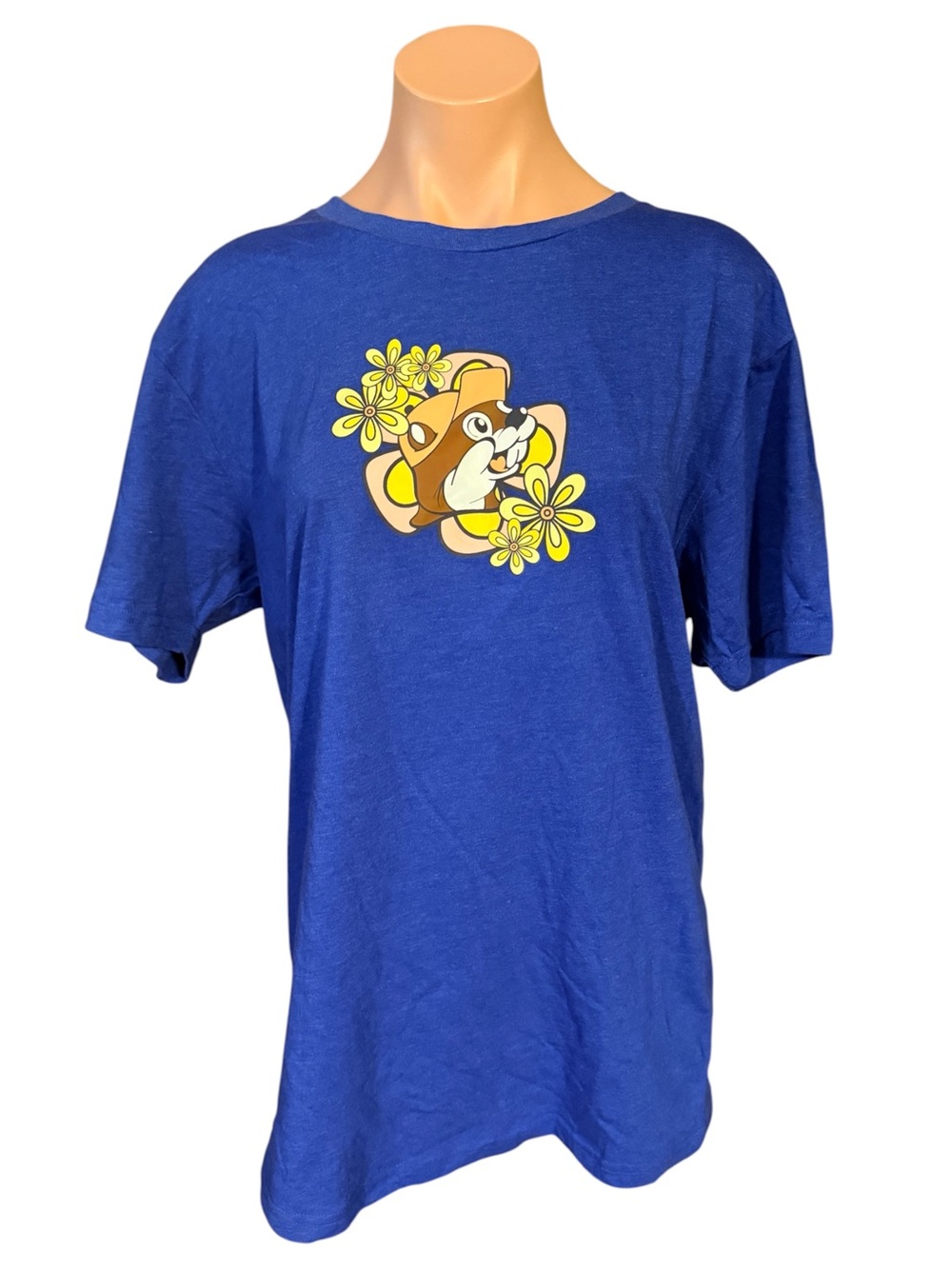 Buc-ees Womens Large Royal Blue Beaver Floral Graphic Tee Shirt Just A Girl NWT